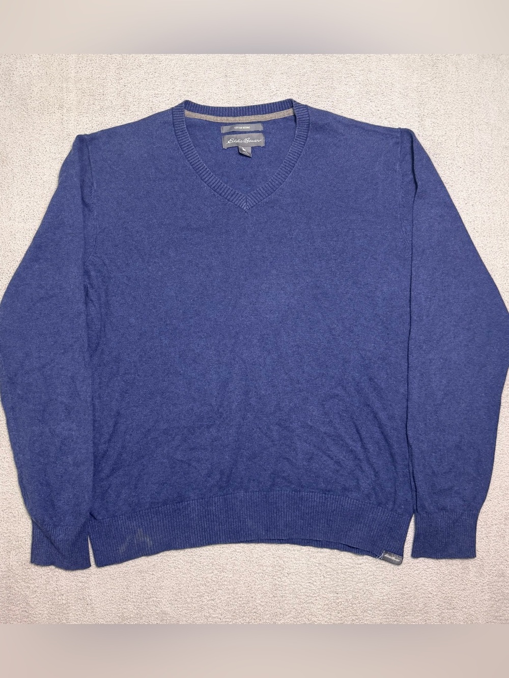 Eddie Bauer Sweatshirt Men’s Large Navy Blue Cotton Merino Wool V Neck Pullover